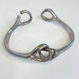 Vintage Modernist Artisan Brutalist Silver Tone Clear Stone Puzzle COOL Bracelet